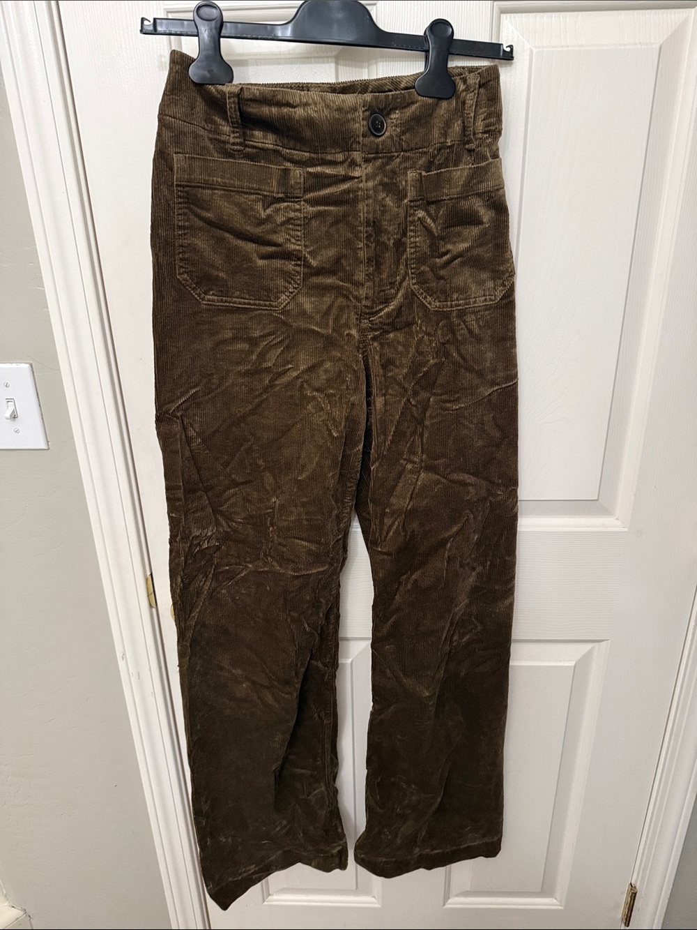 Maeve Brown Corduroy High-Rise Wide-Leg Pants
